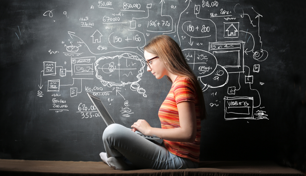 menina, tecnologia, mulher