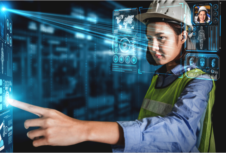 trabalhador, operário, futuro, mulher, capacete