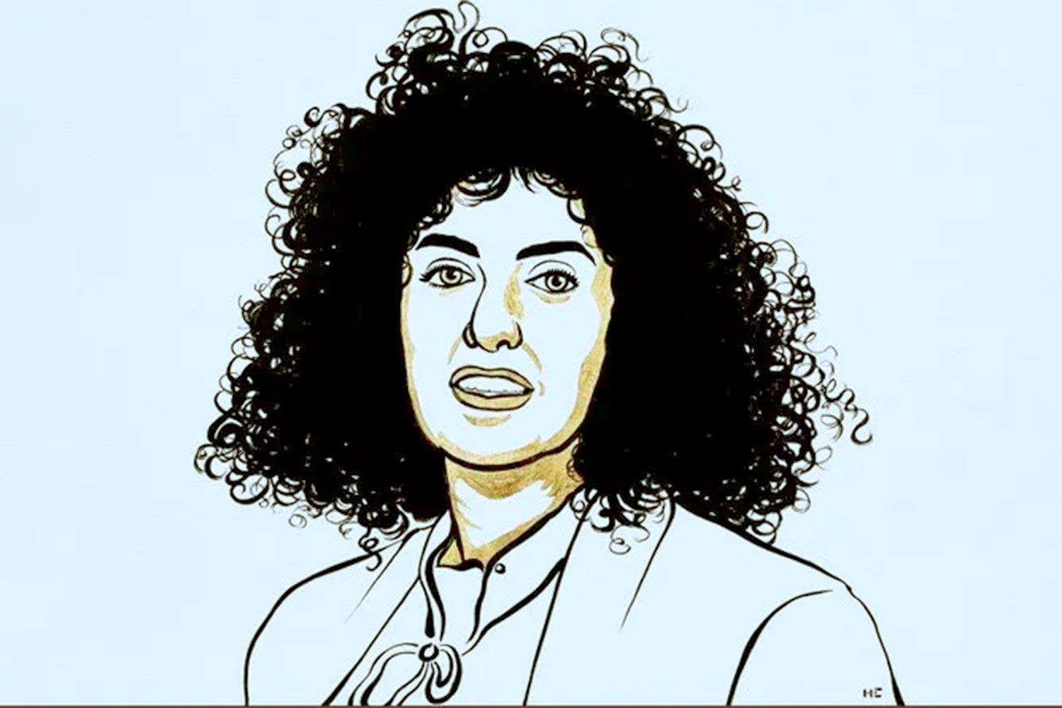 Ilustração oficial do Comitê Nobel no anúncio do Nobel da Paz de 2023 concedido à iraniana Narges Mohammadi - Foto: reprodução