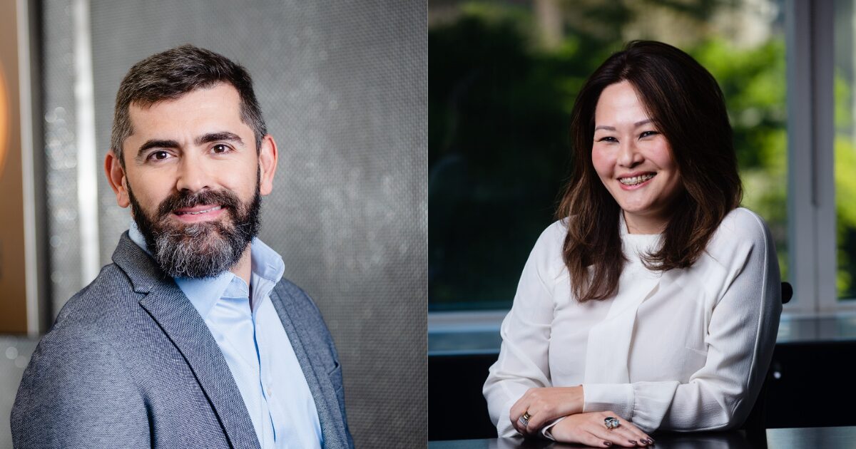 Rodrigo VIlella, vice-presidente de serviços e dados da Mastercard Brasil e com Adriana Umeda, head de risco para a Visa Brasil