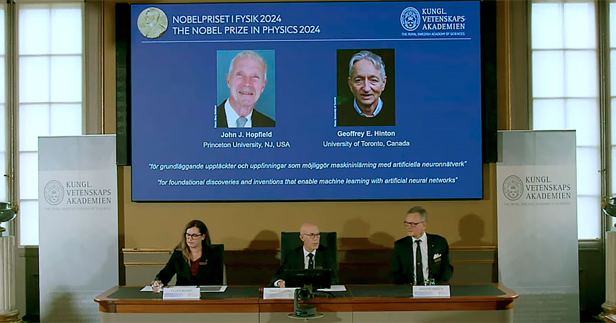 Anúncios dos vencedores do Prêmio Nobel de Física de 2024, pelo seu trabalho nos fundamentos do machine learning, inteligência artificial, popularização