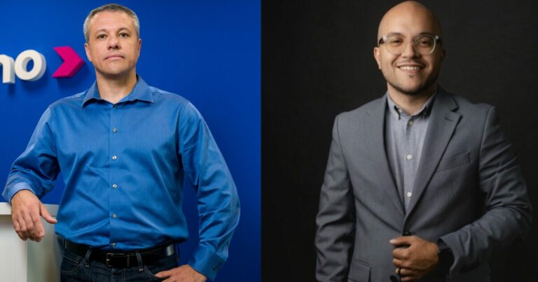 Eber Duarte, diretor de tecnologia da Catho e Diego Barbosa, cofundador da Rooby. Imagens: divulgação (contratação, IA, diversidade)