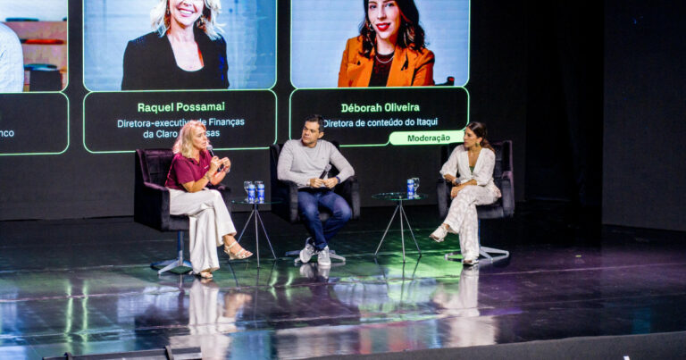 Raquel Possamai, diretora-executiva de Finanças da Claro empresas, Fabio Napoli, CTO do Itaú Unibanco, e Déborah Oliveira, diretora de conteúdo do Itaqui